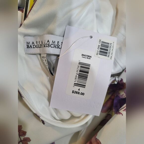 Mark + James By Badgley Mischka Floral Dress, Size 4  white/purple - Picture 3 of 3